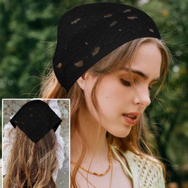 Zercart 2 Pcs Crochet Bandana Knitted Head Kerchief Floral Headbands Knitted Head Kerchief Triangled Headband with Ties Vintage Knotted Headscarf for Women Girls