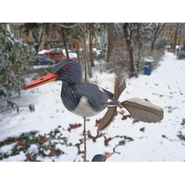 ART-CRAFT Oyster Fish Wind Chime with 3 Decorative Birds Including Feather Propeller Wooden Animal Figures as Maritime Decoration, Balcony Decoration or as a Garden Decoration Plus 3 x Replacement Feathers