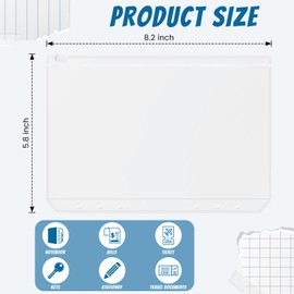 Zonon 30 PCS 3/6 Ring Binder Zipper Pouch Binder Pockets 3/6 Holes Clear Zipper Binder Folders Waterproof PVC Loose Leaf Bags Filling Bags (Tansparent Zippers,A5)