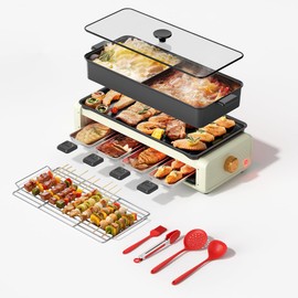 AORAN Electric Indoor Grill – 1800W Smokeless BBQ, Hot Pot White