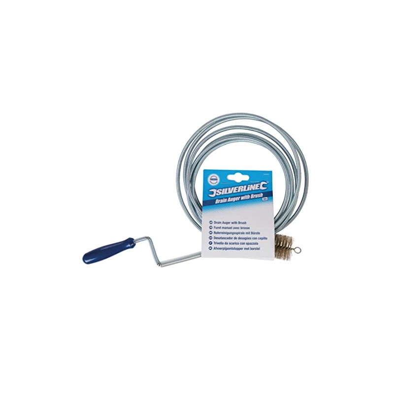 Silverline Tools 342654 Drain Auger With Brush, 3 Metres, Silver