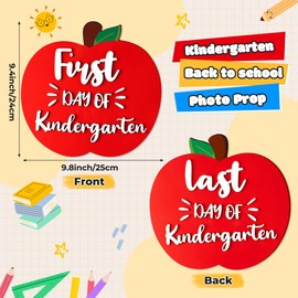 CJiangpo 3D First and Last Day of Kindergarten Board, Double Sided Back to School Board, Apple Shape Reversible 1st Day of Kindergarten Chalkboard Photo Props Supplies for Kids Back to School Decor