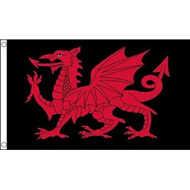 Welsh Dragon Black Flag 5ft x 3ft