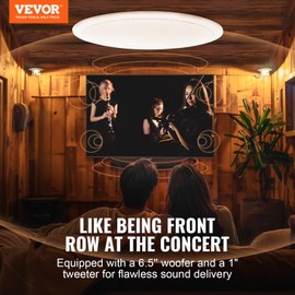 VEVOR 6.5'' Bluetooth Ceiling Speakers, 150W, Flush Mount Ceiling & in-Wall Speaker System with 8Ω Impedance 89dB Sensitivity, for Home Kitchen Living Room Bedroom/Covered Outdoor Porches, Single