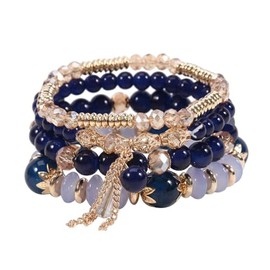 A-yeite 4Pcs Boho Multilayer Stackable Beaded Bracelets Jewelry Set for Women Men Colorful Crystal Stone Beads Stretch Bracelets Charm Bangles Summer Beach Vacation Gift (Blue)