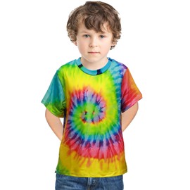 Retro 60s 70s Hippie Boys Costume Set 4Pcs Disco Party Outfit with Tie-Dye Shirt, Peace Necklace for Kids Ages 4-12 Years (Yellow, S)