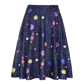 HDE Skirts for Women - Midi Skirt Skater Skirt Knee Length High Waist Fun Prints Solar System - XL
