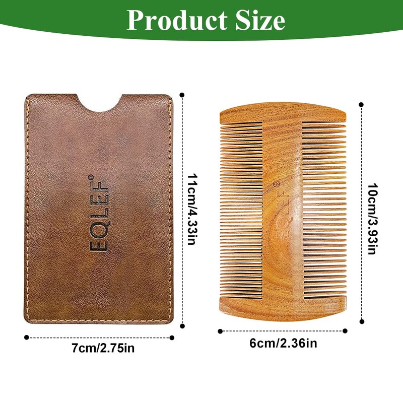 EQLEF Wooden Beard Comb, Natural Green Sandalwood Beard Comb, Non-Static
