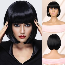 Short Blonde Bob Wig for Women, Blonde Shoulder Length Hair Wig for Women, Straight Short Hair Wig with Flat Bangs Natural Looking Daily Use Party (Black, One size)