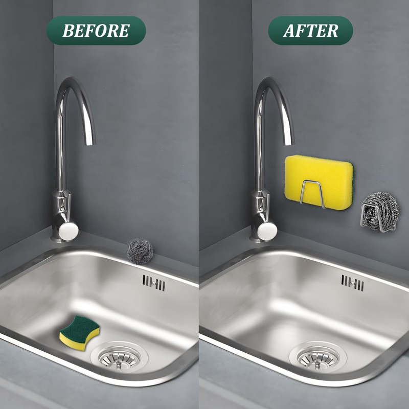 Jerphen 2 Pack Sponge Holder for Kitchen Sink，Strong Adhesive SUS304
