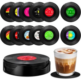 hartas Posavasos Antideslizantes ABS para Escritorio 12 Piezas, Portavasos de Discos de Vinilo con Soporte para Cocina, Restaurante, Bar y Cafetería