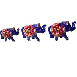 Yepsio Traditional Rajasthani Hand-Painted Animal Family Sculpture, Christmas Festive Decoration, Table Showpiece (Elephant Family)
