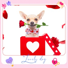 30 Pieces Valentines Cat Dog Bow Ties Collar Set Includes 12 Dog Bowknot Hair Bows, 6 Dog Bandanas, 6 Dog Neckties, 6 Dog Bowties, Adjustable for Dog Pet Cat Costume Accessories Valentine's Supplies