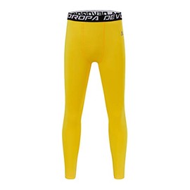 DEVOROPA Youth Boys' Compression Leggings Sports Tights Fleece Lined Thermal Base Layer Pants Yellow S