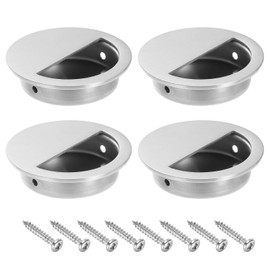 PATIKIL Recessed Door Handles 50mm/2" Dia, 4 Pack Round Hidden Concealed Door Pulls 304 Stainless Steel Flush Finger Pull Handle with Screws for Sliding Door Drawers, Silver