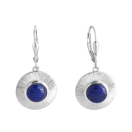 Zeeme Gemstones 360230506 Women's Earrings 925 Sterling Silver 3.3 cm Shiny Lapis Lazuli White 2.8 Carat, Sterling Silver, Lapis Lazuli