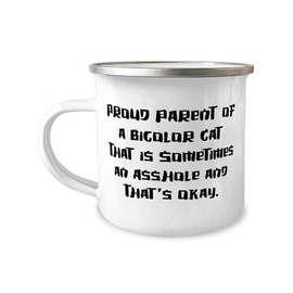 Brilliant Bicolor Cat 12oz Camper Mug, Proud Parent of a Bicolor Cat That is, Present For Cat Lovers, Nice Gifts From Friends, Cat toys, Catnip, Kitty, Meow, Playful, Purr