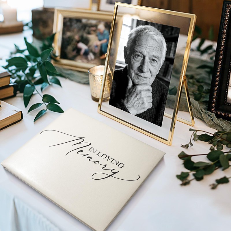 Funeral Guest Book for Celebration of Life Leather Memoria, Elegant