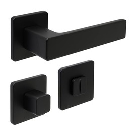 FELGNER Bormio Door Handle Set for Bathroom and Toilet, High-Quality Modern Door Panel, Door Handles, Door Handle Door Fitting, Rosette for Interior Doors, Room Doors, Matte Black
