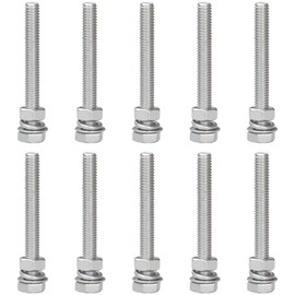 10 Sets of Stainless Steel Nuts & Bolts – Hex Machine Bolt with Washer (M6 x 50mm)