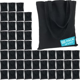 BUOGIO Canvas Tote Bags Bulk 50 Pack - Thick 10oz Black Canvas Bags for Business, Advertising, Activity, Sublimation, Gift | Reusable Shopping Bag 14x15.5 Inch
