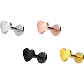 PIERCINGLINE Titanium Labret with Internal Thread Heart Piercing Nose Ear Helix Tragus Lip Medusa Choice of Colours and Sizes, Titanium