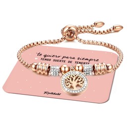 Pptabold Pulseras Mujer Arbol de la Vida, Regalos para Mujer Cumpleaños Graduación Joyeria de Acero Inoxidable con Dijes para Mama Novia Amiga (Oro Rosa)