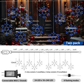 Baquler 10 Pcs Large Snowflake Christmas String Lights 12 Inches LED Snowflake Window Lights with 8 Modes Hanging Snowflake Lights for Christmas Home Indoor Outdoor Decorations (Blue)