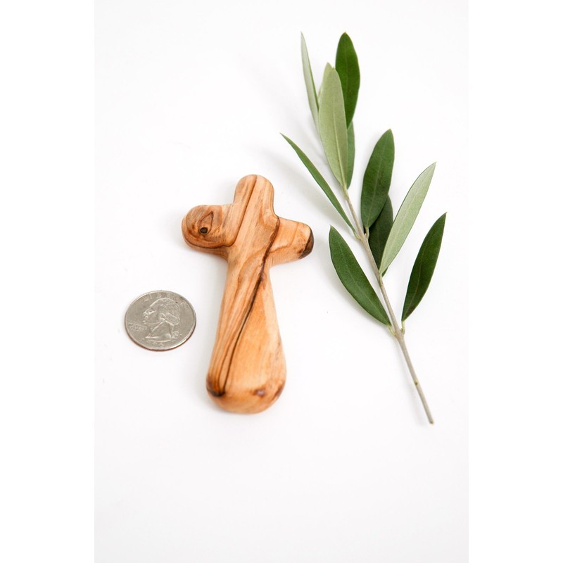 Certified Holy Land Olive Wood Caring/Holding Cross (10, Medium Pocket