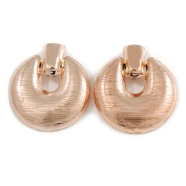 Large Round Textured Clip On Earrings/Rose Gold Tone/60mm L