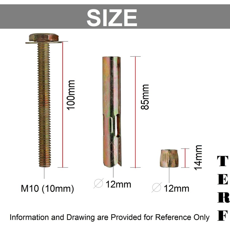 TERF® Sleeve Anchor Hex Bolts 12mm X 100mm (M10 Thread)