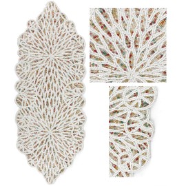 CLEENTABLE Beaded Table Runner 36inch,Glitz Table Runner,Decorative Table Runner,Farmhouse Decor Table Runner,Rustic Bridal Shower Beaded Table Runner,Beaded Christmas Table Runner - Cream Lace