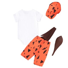 Lito Angels Flintstone Pebbles Costume Suspender Suit Fancy Dress Up Set with Hat and Bat for Baby Boys Age 12 Months
