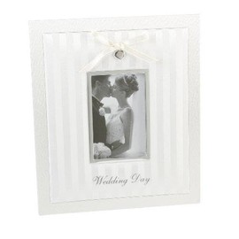 Wedding Day Ivory/Silver Fabric Frame with Bow - 4" x 6"
