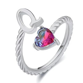 Stocking Stuffers Holiday Outfits for Women 2024 Silver Rings for Women Adjustable Heart Initial Ring Silver Letter Finger Ring Rhinestone Heart Rings Silver Stackable Rings Adjustable Open Rings for Women
