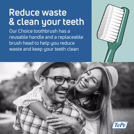 TePe Choice Soft Toothbrush, Dental Toothbrush with 3 Replaceable Heads, Green