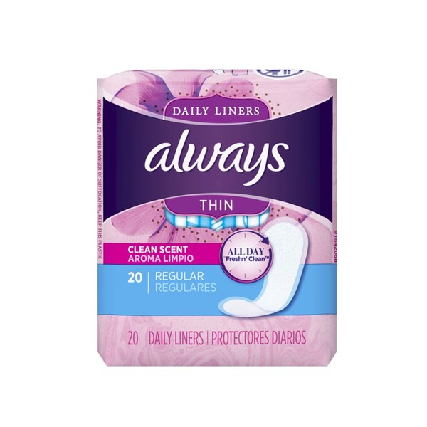 Always Thin Pantiliners Regular Clean Fresh Scent 20 Each (Pack of 3)