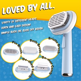 PawPride 5in1 Pet Grooming Brush for Dogs and Cats, Use For Brushing, Grooming, Bathing and De-Shedding, with Self-Cleaning Technology, Works on Short and Long Hair