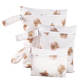 Pack of 3 Bear Pattern Wet Bags, Nappy Bag, Wet Bag, Nursery Wetbag, Nappy Bag for On the Go with Zip, Wet Bag Nappy Bag, Wet Bag Organiser for Swimming, Gym, Travel