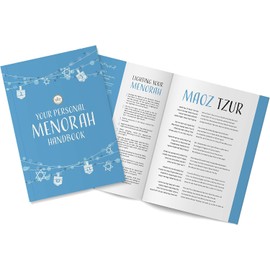 The Dreidel Company Complete Hanukah Menorah Set, 7" Menorah, 44 Colored Candles, 4 Multicolored Painted Wood Dreidels, 4 Chocolate Belgian Coins Gelt, Comprehensive Chanukah Guide (Set of 1)