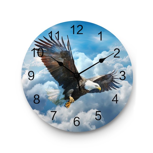CosyBright Round Wall Clock 10 Inch Bedroom, Eagle Silent Battery