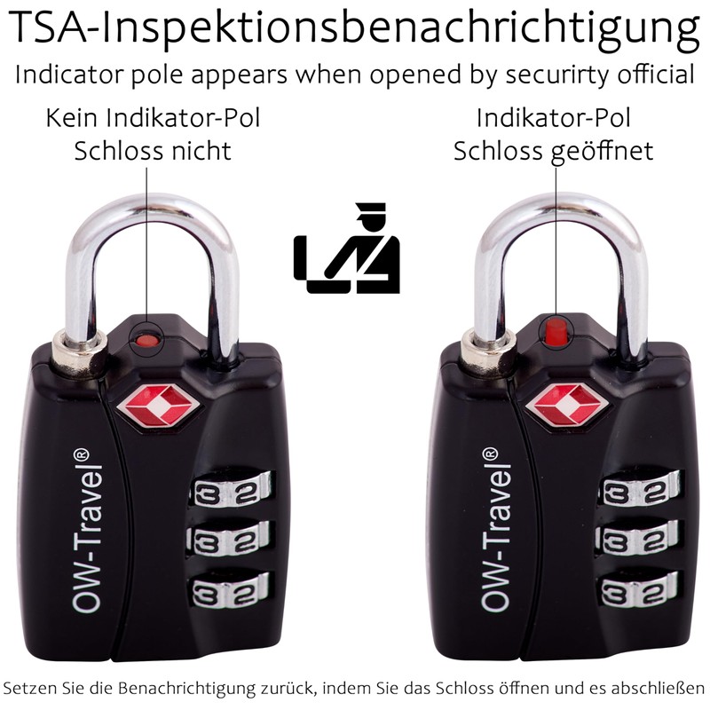 OW-Travel Combination Lock 3 Digit with Open Alert Display Suitcase