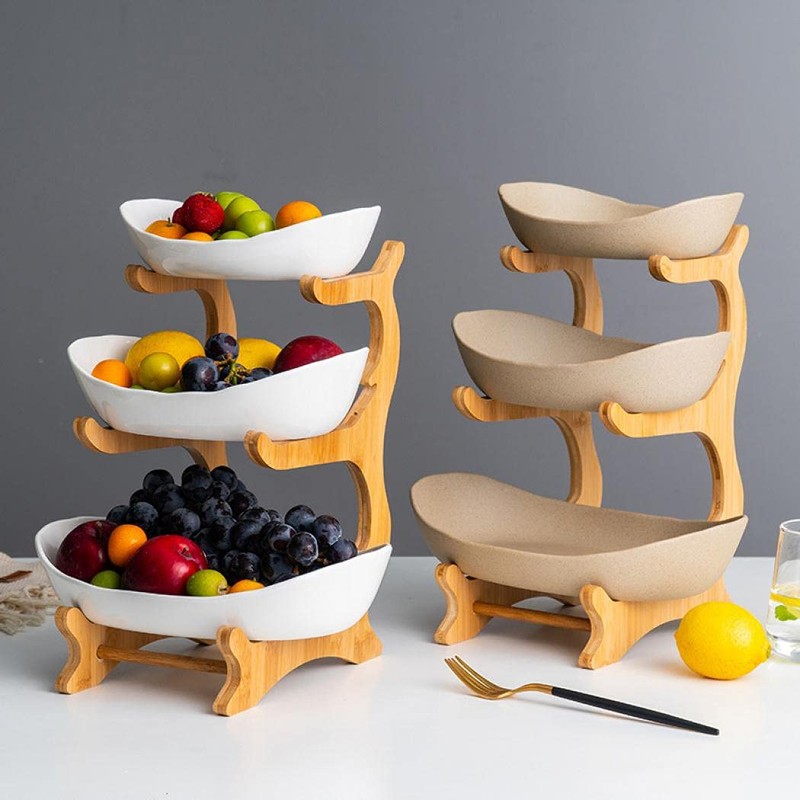 3 Tier Fruit Basket, Ceramic Fruit Bowl for Kitchen Counter,