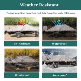 KINNOUT Trailerable Boat Cover 20-22ft with Waterproof,Seal Skin Boat Cover,Center Console Boat Cover,Fits V-Hull,Runabout,Bass,Fishing Boat,Heavy Duty Marine 800d PU Oxford,Gray