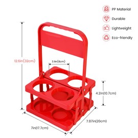 Bodaon 4 Cup Drink Carrier with Handle, Plastic Cup Carriers for Drinks, Drink Holder for Car, GrubHub/Eats Doordash Accessories, Portable Foldable Reusable Mobile, Use for Food Delivery Bag, Red