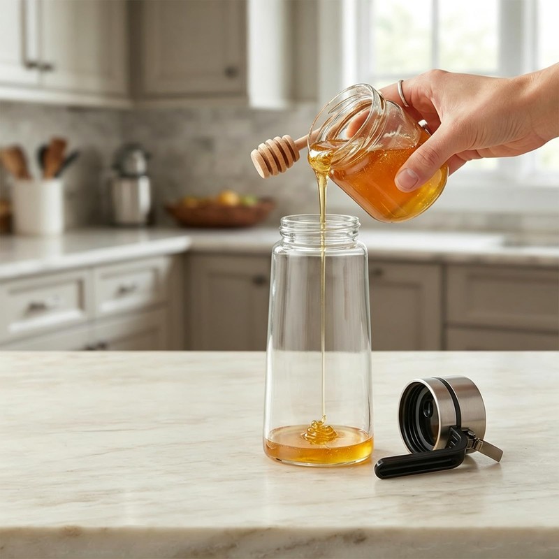 Pethiy Honey Dispenser,21 oz Glass Honey Pot Syrup Dispenser with