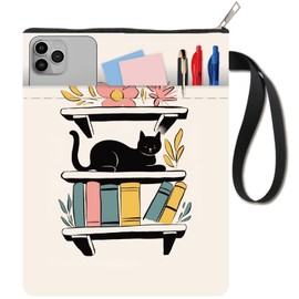 craspire Book Cover with Cat Motif, Bookcase, Book Cover for Paperbooks, Flower Motif, Washable Fabric, Book Protection Bag with Zip and Additional Case Pocket for Book Lovers Club