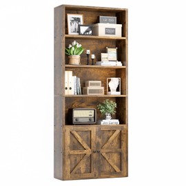 oneinmil 71.5" Tall Bookshelf and Bookcase, 6-Tier Wooden Bookshelves with Cabinet Doors, Floor Bookshelves and Office Storage Cabinets for Home Office, Living Room (Brown 1 Pack, 6-Tier)