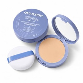 QUARXERY Polvo Compacto con Protector Solar SPP 50+ PA++++| Maquillaje en Polvo con Color, Acabado Mate y Control de Grasa hasta 8 Horas, Ergotioneína y Vitamina E, Tono Natural Cálido
