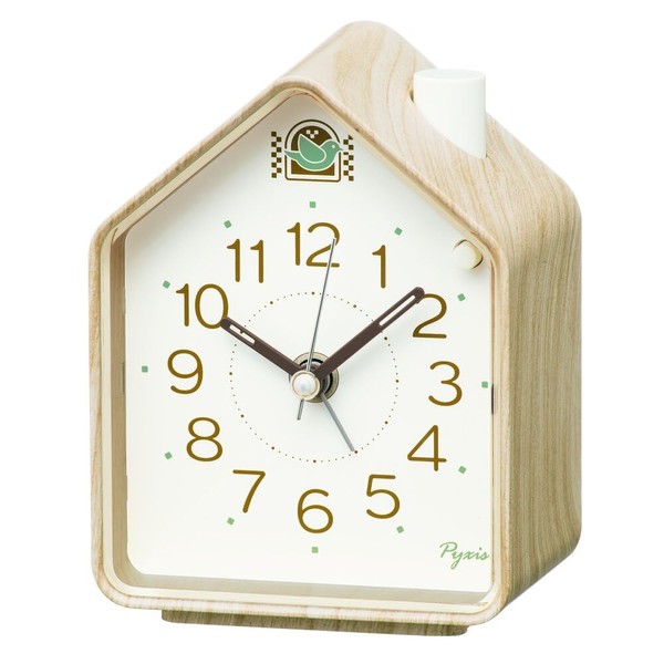 Seiko Clock PYXIS Pixis NR453A Alarm Clock Analog Light Brown Wood Grain 4.3 x 3.4 x 2.5 inches (110 x 86 x 63 mm)